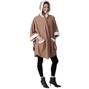 Le Moda Fleece Wrap with Sherpa Trim Hooded Poncho